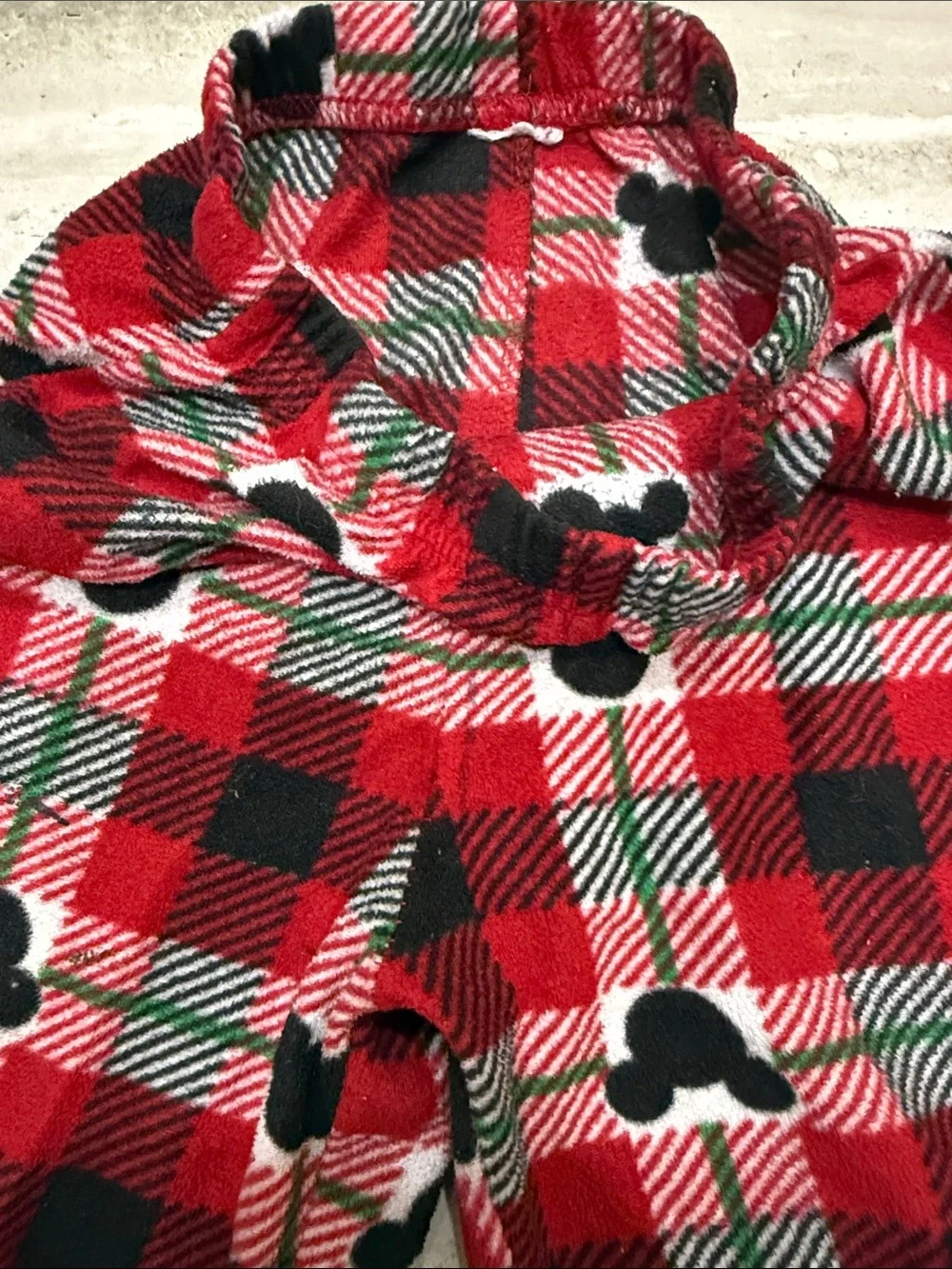 Red Plaid Kids Pajama Pants with Black Mickey Head Accents